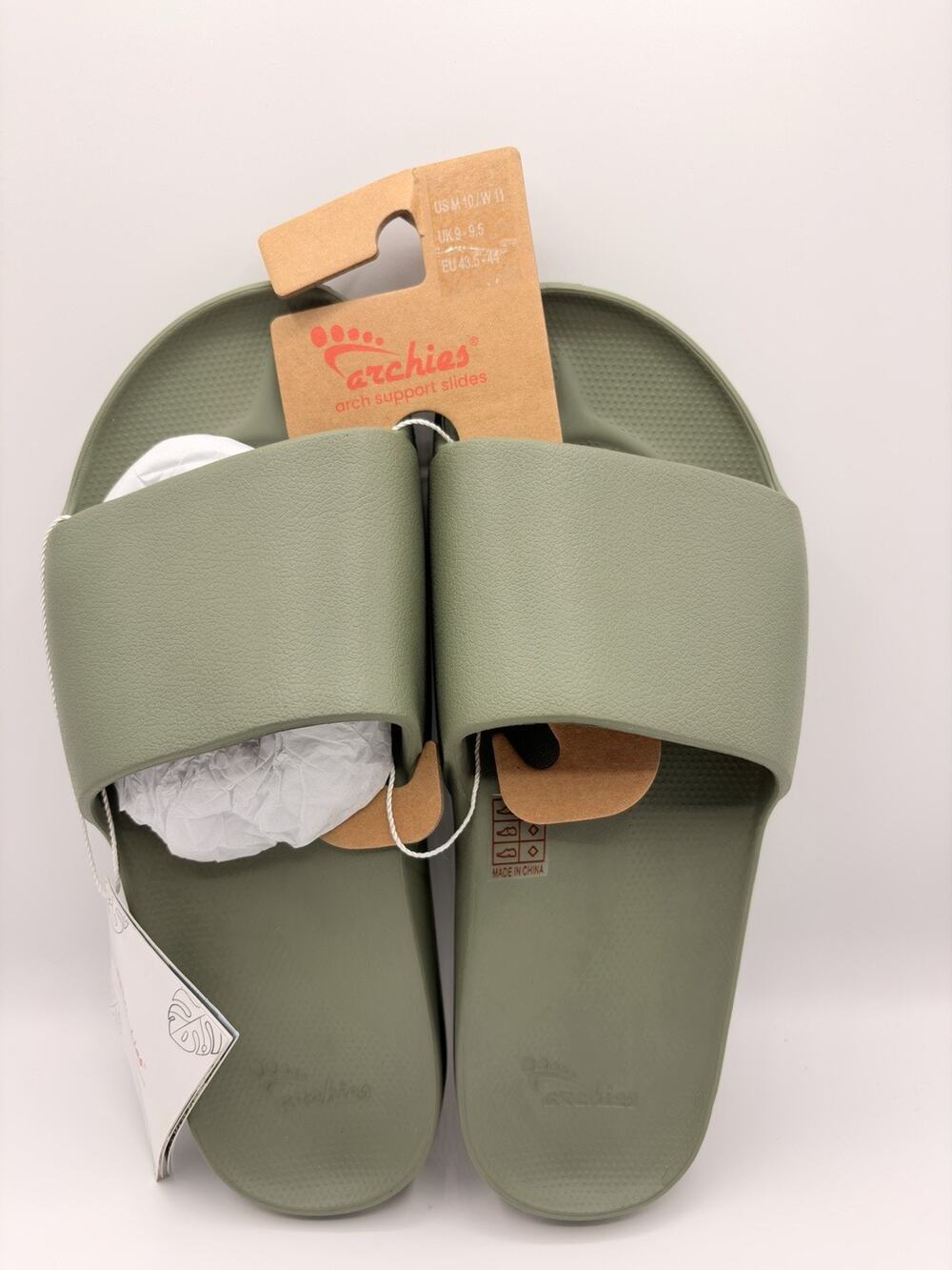 Archies Flip Flops Sandals Unisex Sz US M 10 W 11 Olive Green Arch Support NWT